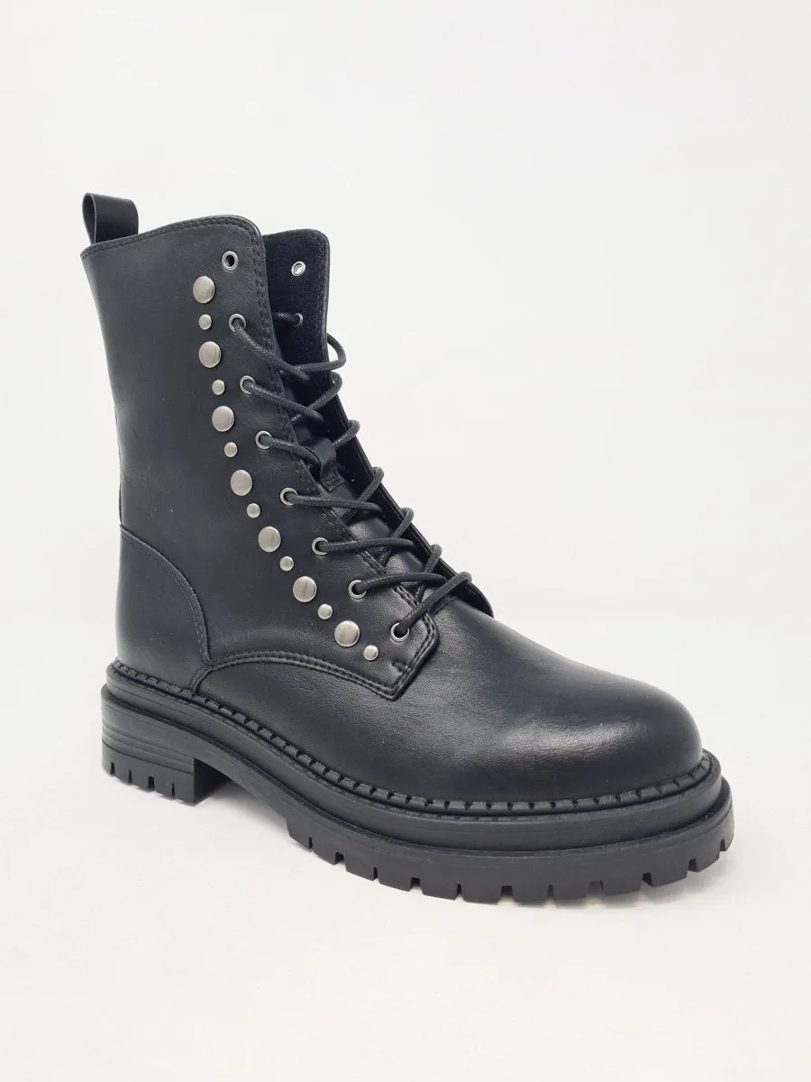Black Lace Up Studded Biker Boots