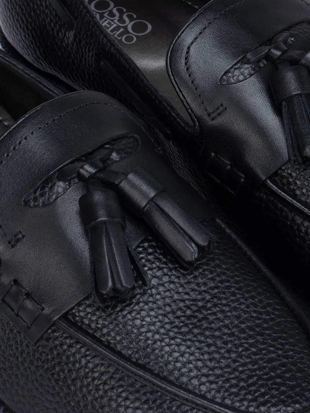 Black Textured Loafers With Tassels