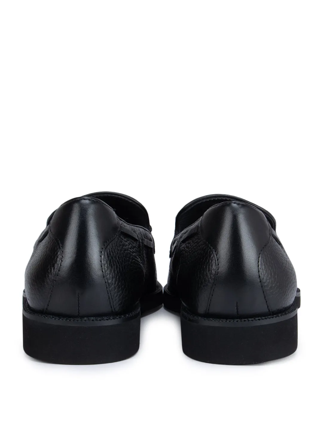 Black Textured Loafers With Tassels