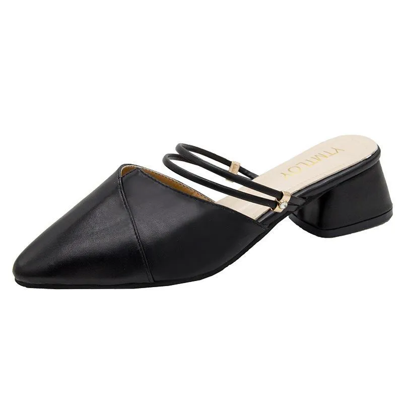 Chicvane Women's Chunky Heel Closed Toe Stylish Slides Shoes