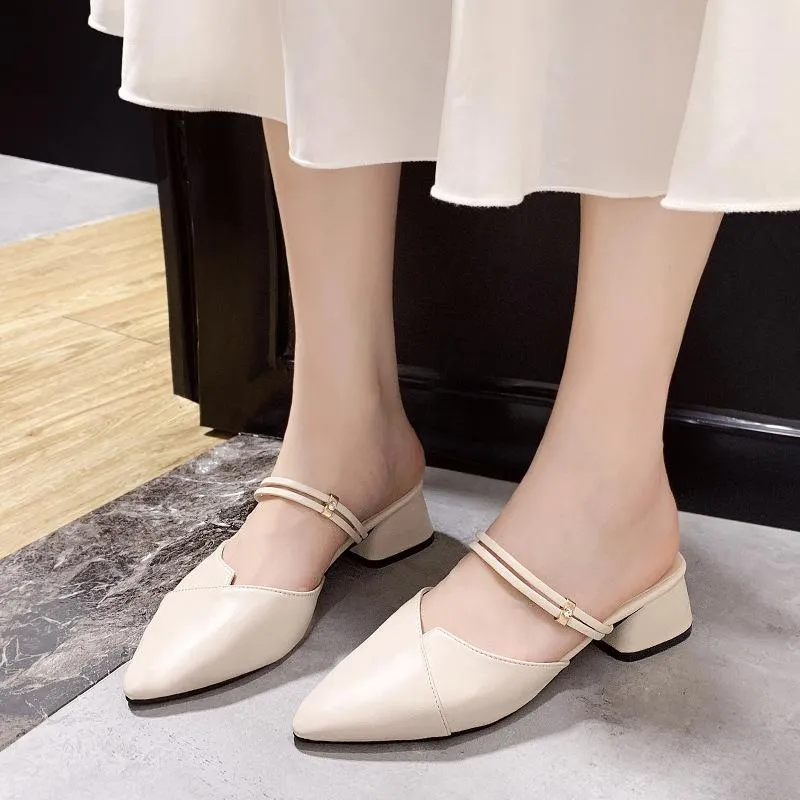 Chicvane Women's Chunky Heel Closed Toe Stylish Slides Shoes