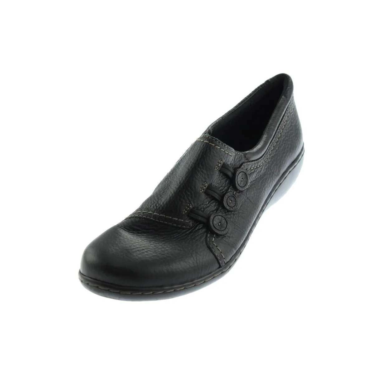 Clarks Womens Ashland Effie Button Leather Loafers