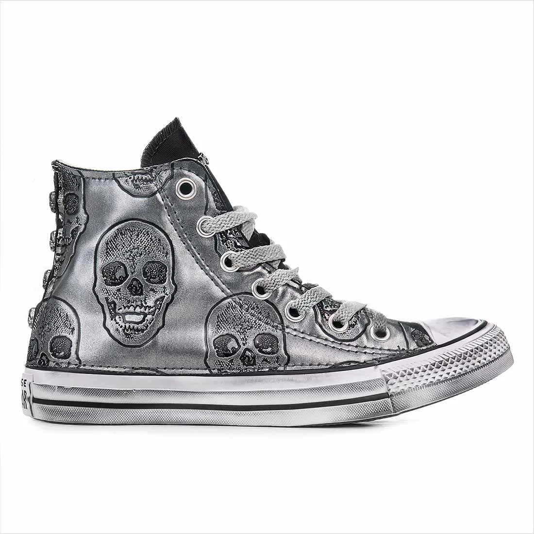 Converse Chuck Taylor High Argento metallizzato con Teschi