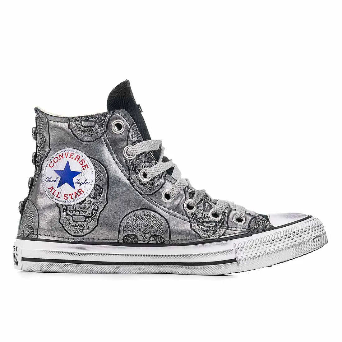 Converse Chuck Taylor High Argento metallizzato con Teschi