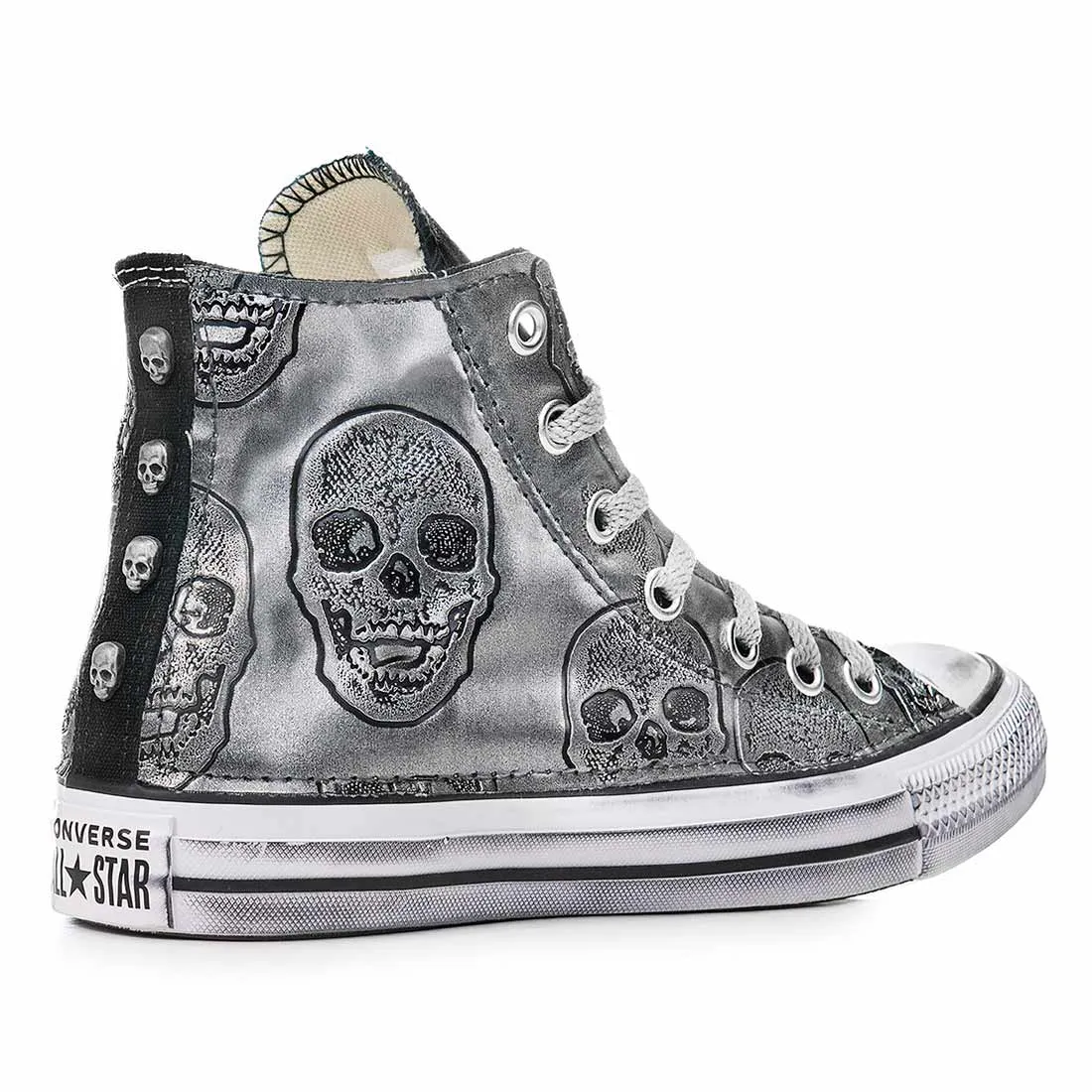 Converse Chuck Taylor High Argento metallizzato con Teschi