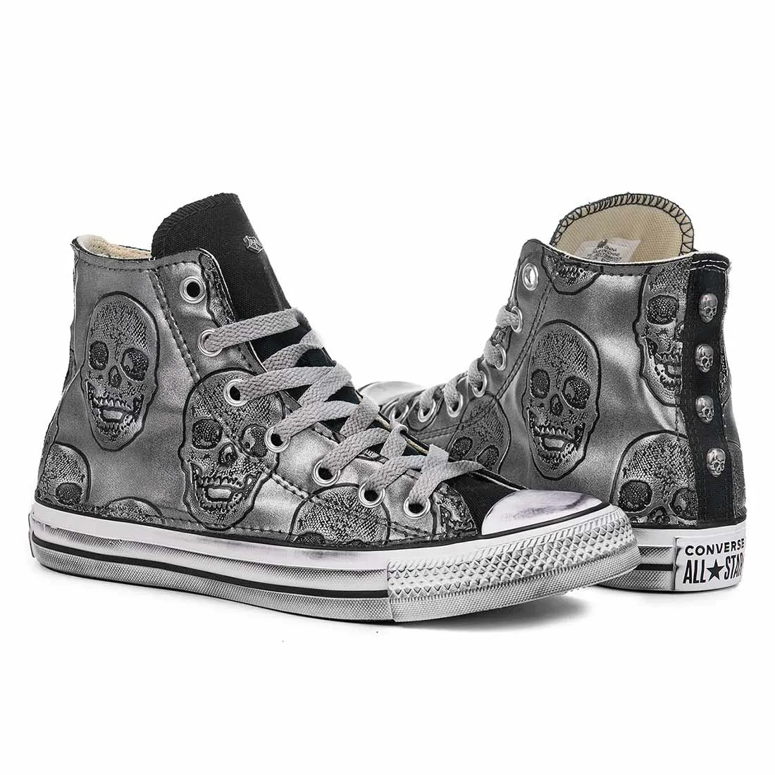 Converse Chuck Taylor High Argento metallizzato con Teschi