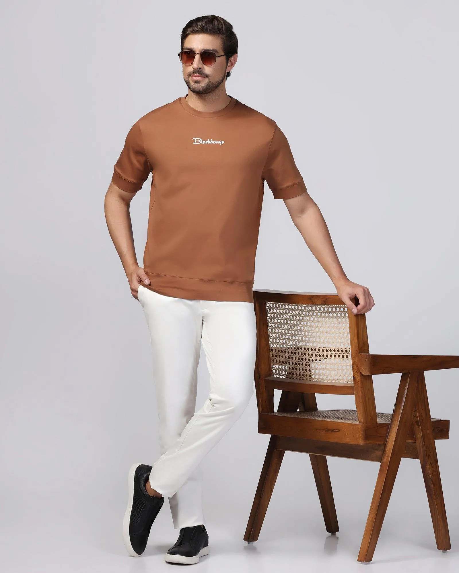 Crew Neck Khaki Printed T-Shirt - Elijah