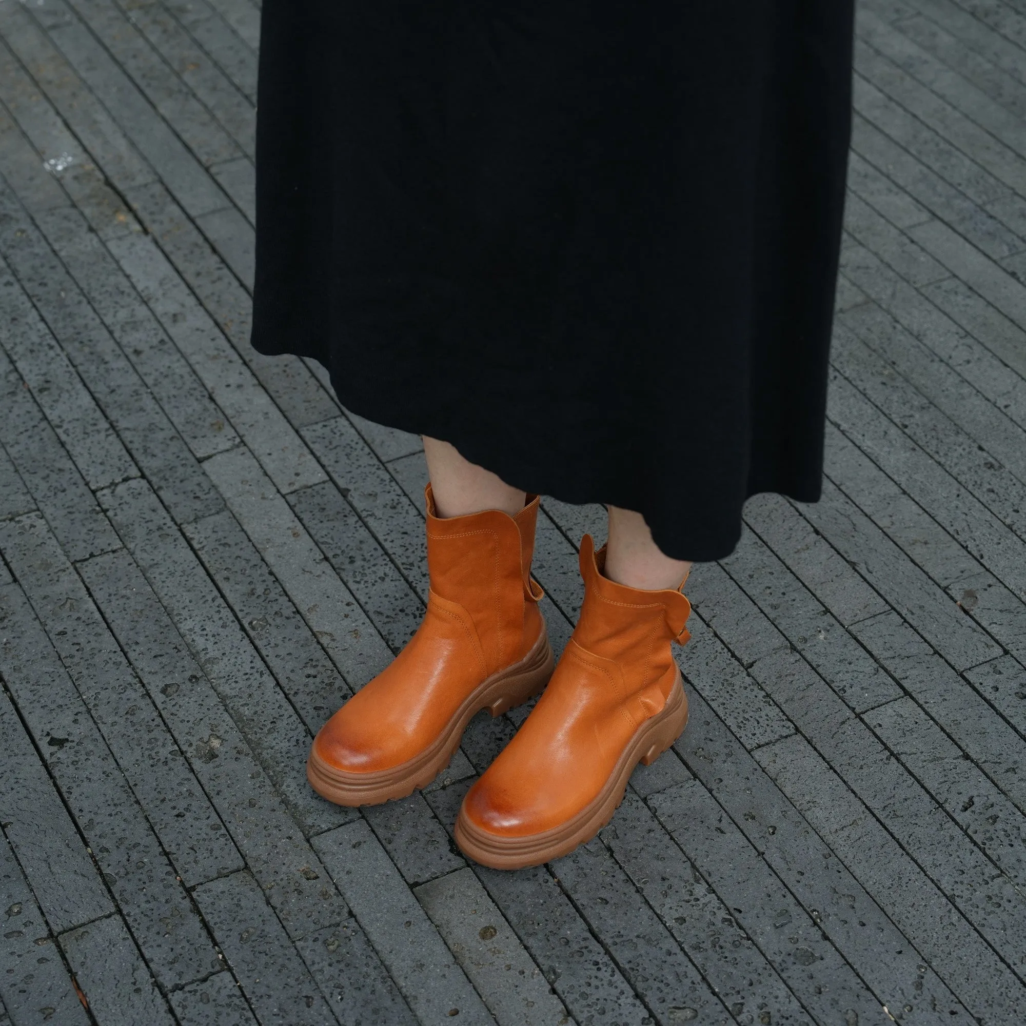 Dwarves Leather Short Boots Snow Boots Have Fleece Lined for Cold Winter in Black/Brown/Yellow/Coffee