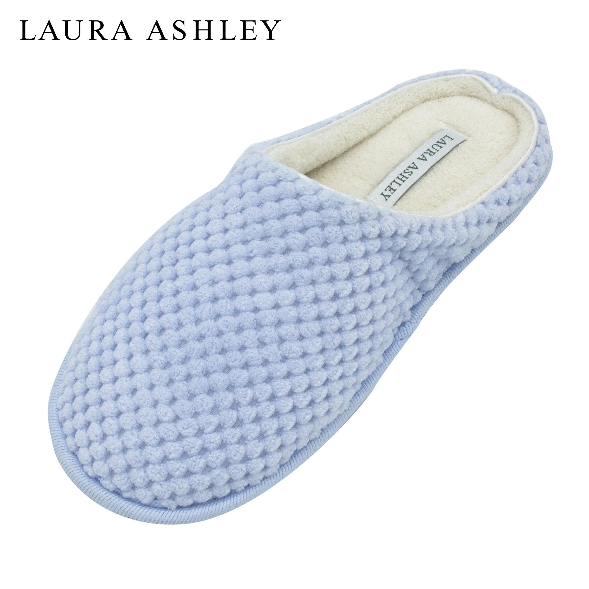 Laura Ashley Ladies Clog Style Spa Slippers with Memory Foam Insole in Pool Party Blue, Size L