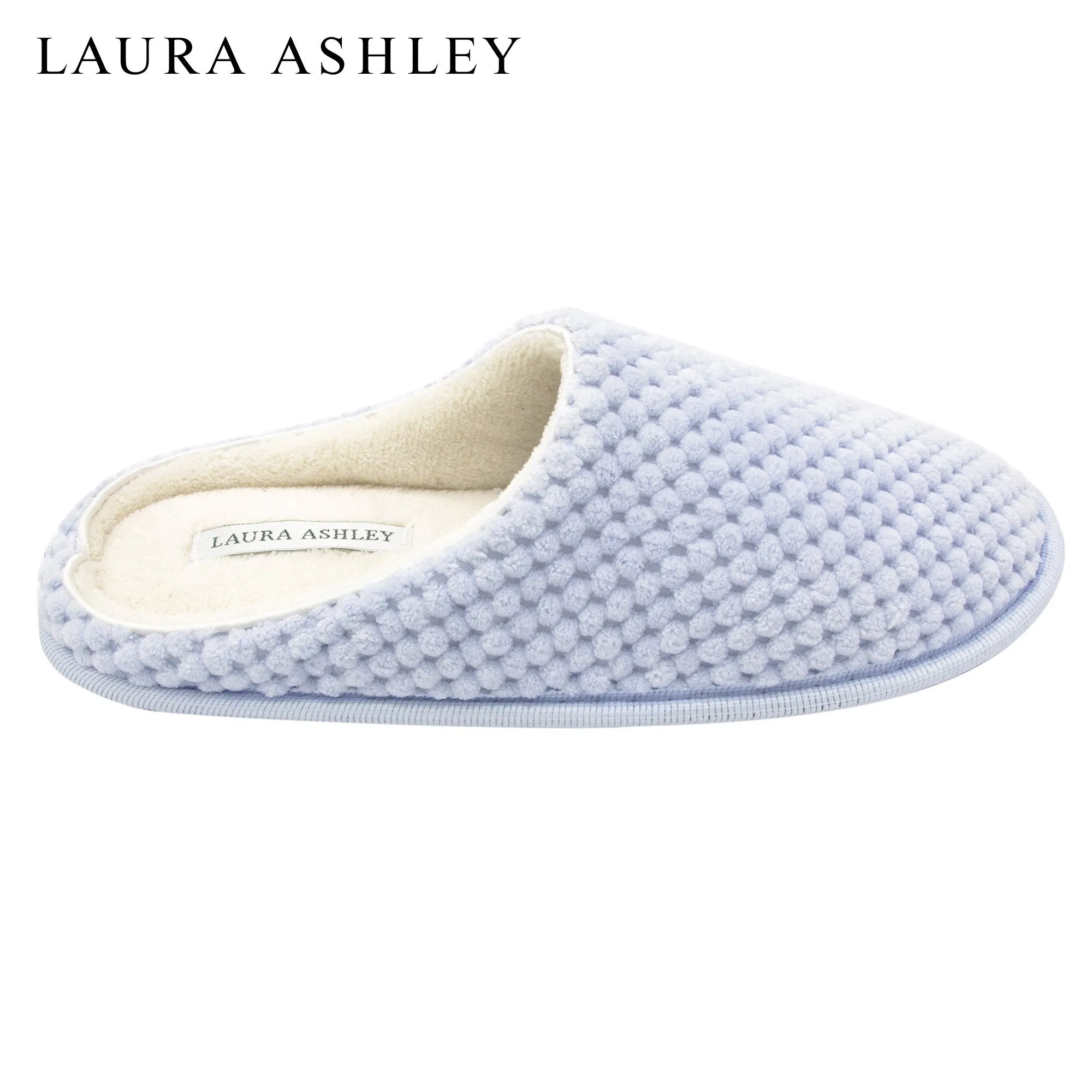 Laura Ashley Ladies Clog Style Spa Slippers with Memory Foam Insole in Pool Party Blue, Size L