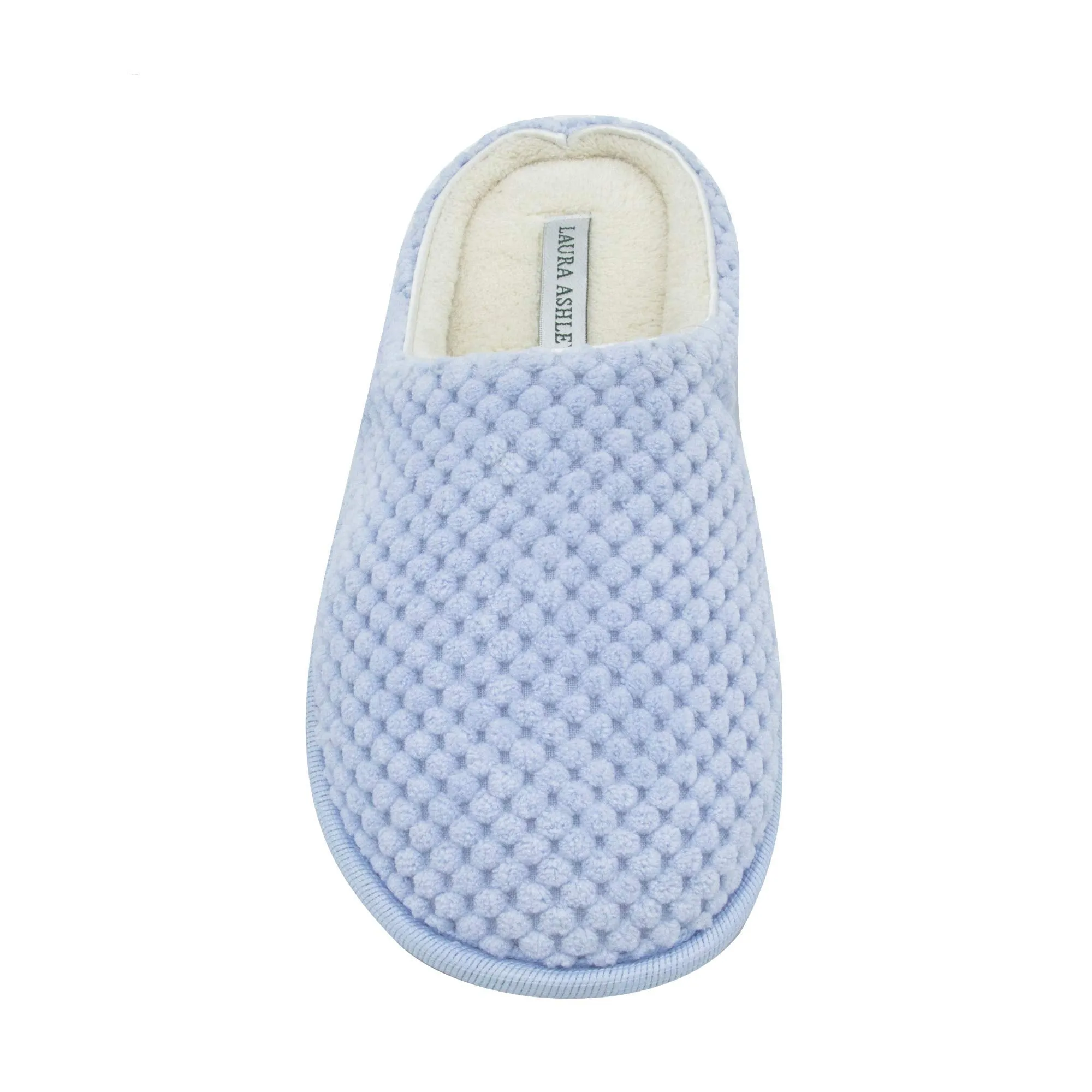 Laura Ashley Ladies Clog Style Spa Slippers with Memory Foam Insole in Pool Party Blue, Size L