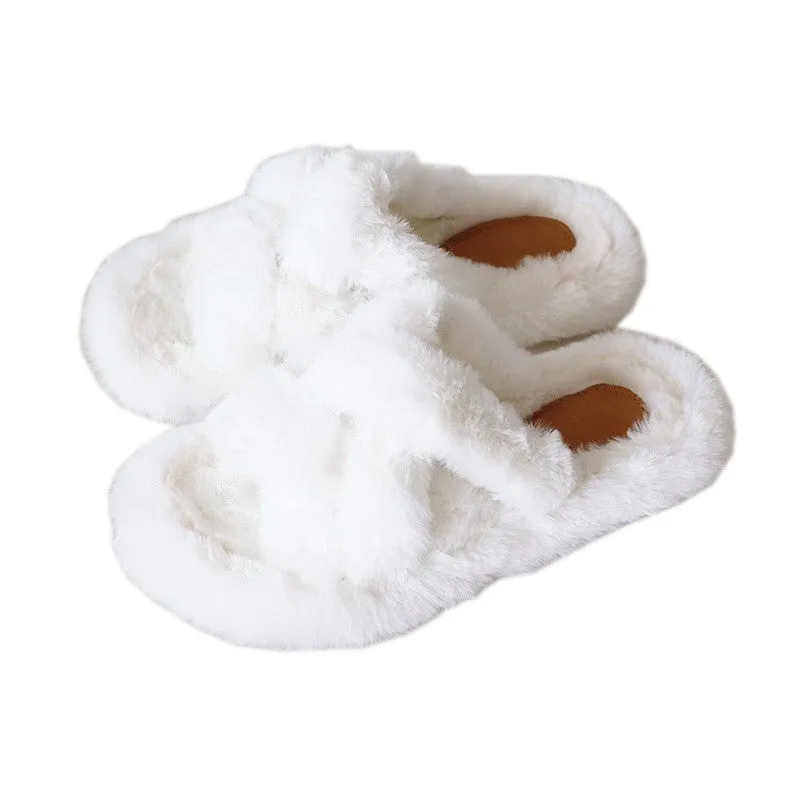 Plush Fashionable Cross Cotton Slippers for Women