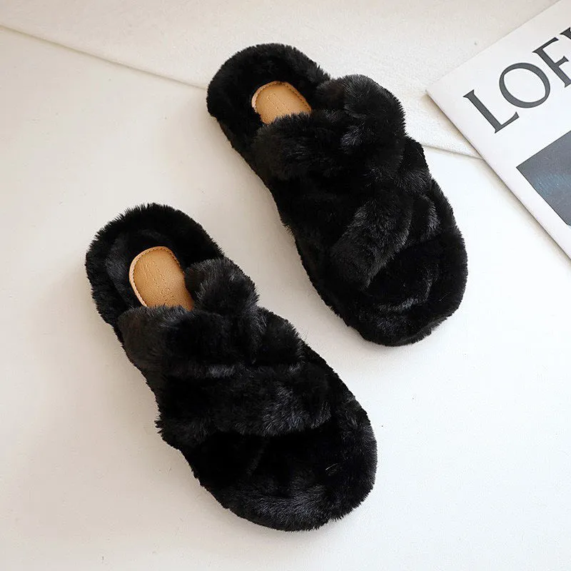 Plush Fashionable Cross Cotton Slippers for Women