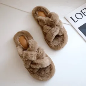 Plush Fashionable Cross Cotton Slippers for Women