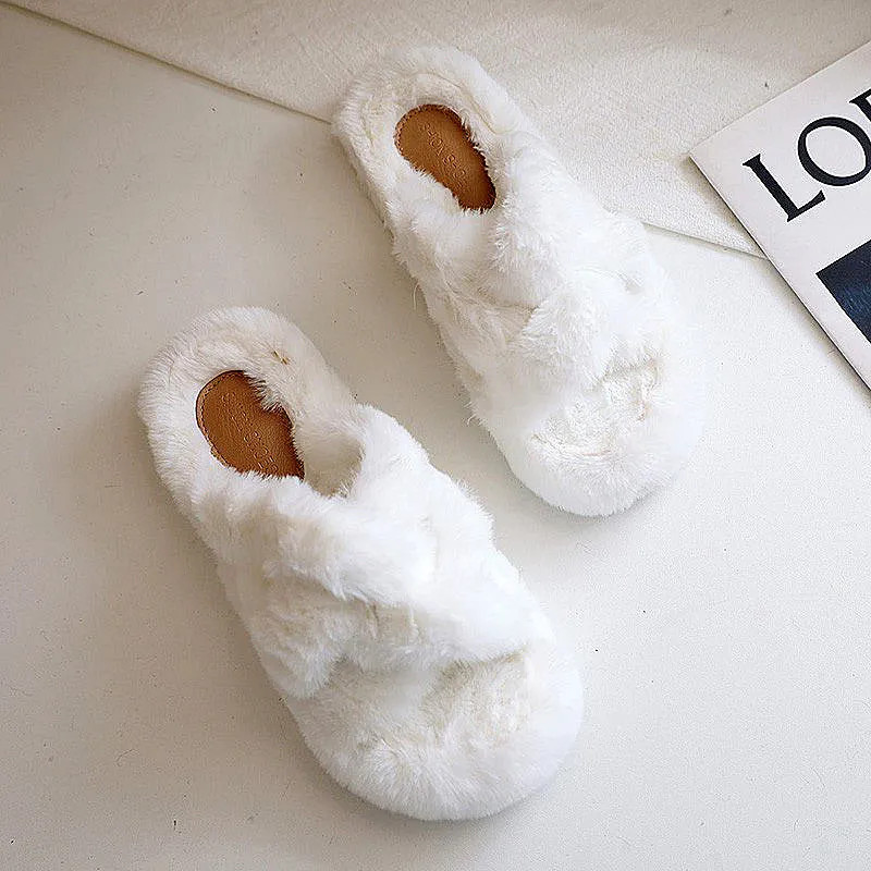 Plush Fashionable Cross Cotton Slippers for Women