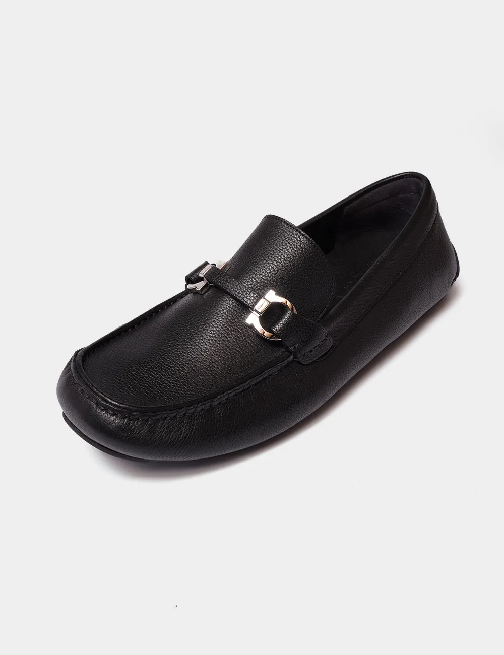 Salvatore Ferragamo Salamanca Nero Pebble Calf Loafers - Black