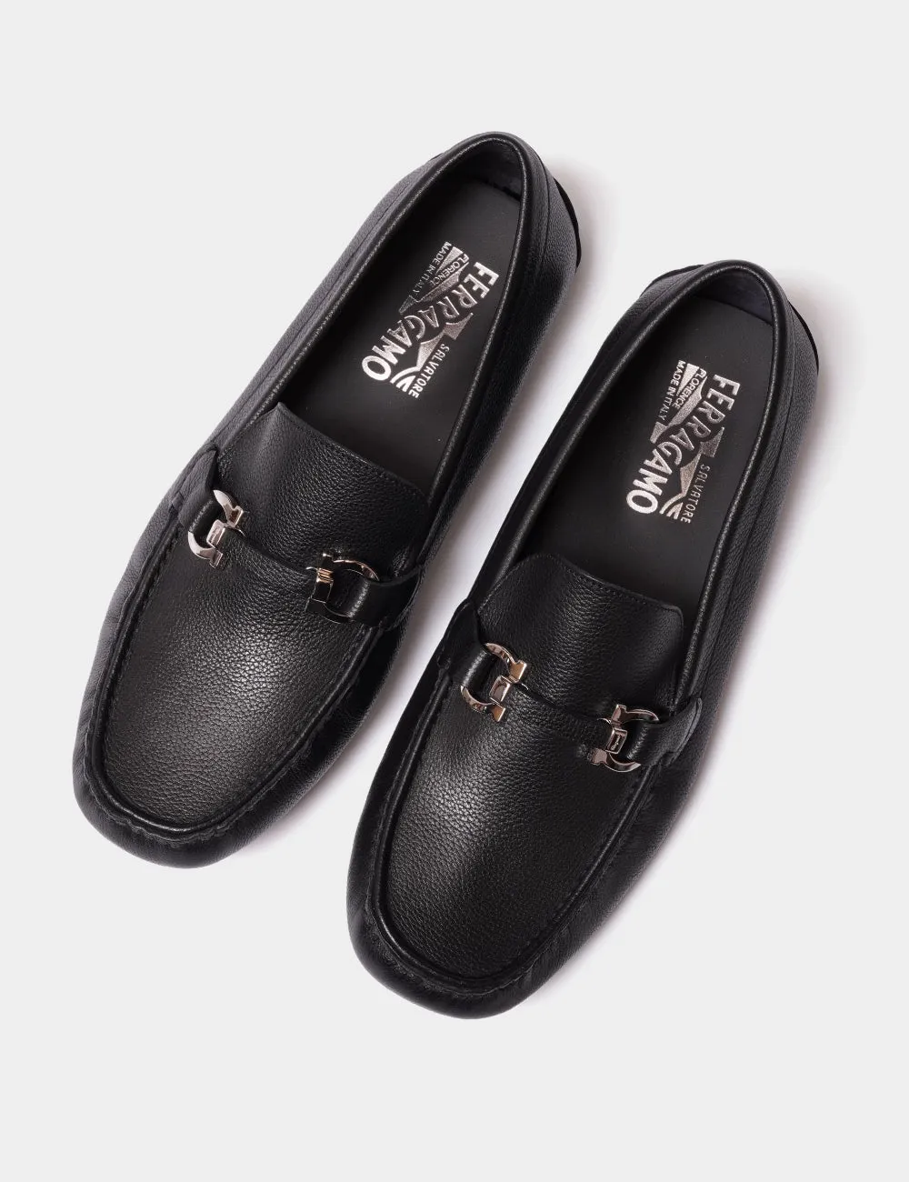 Salvatore Ferragamo Salamanca Nero Pebble Calf Loafers - Black