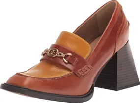 Sam Edelman Quincy Rust Brown/Mustard Squared Toe Stacked Heel Slip On Loafers