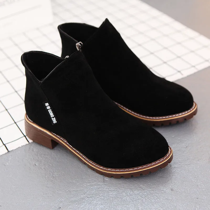 Vintage Ankle Boots – Stylish Chunky Heel Frosted Shoes for Fall & Winter
