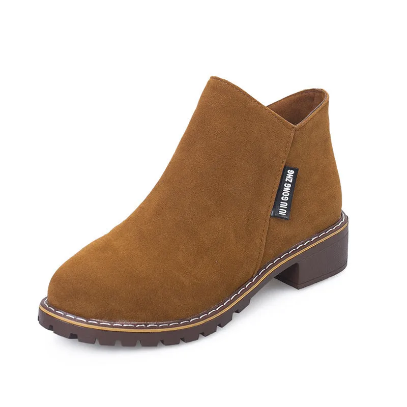Vintage Ankle Boots – Stylish Chunky Heel Frosted Shoes for Fall & Winter