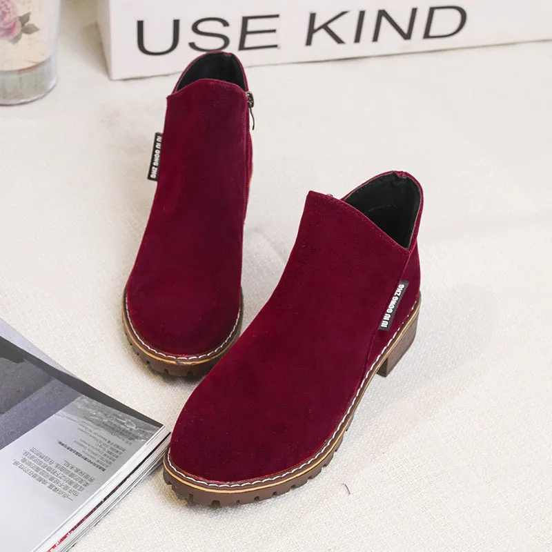 Vintage Ankle Boots – Stylish Chunky Heel Frosted Shoes for Fall & Winter