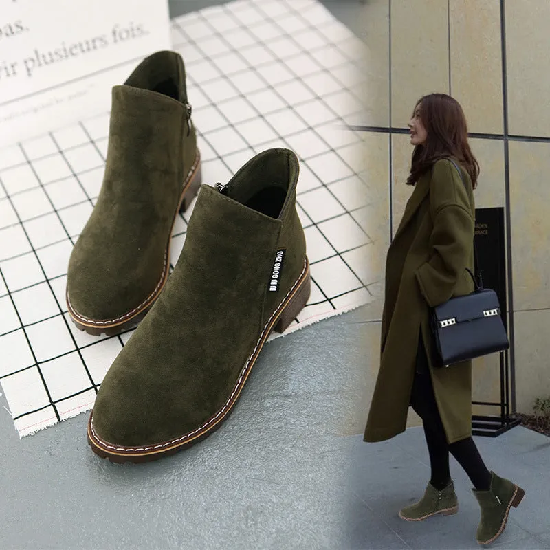 Vintage Ankle Boots – Stylish Chunky Heel Frosted Shoes for Fall & Winter