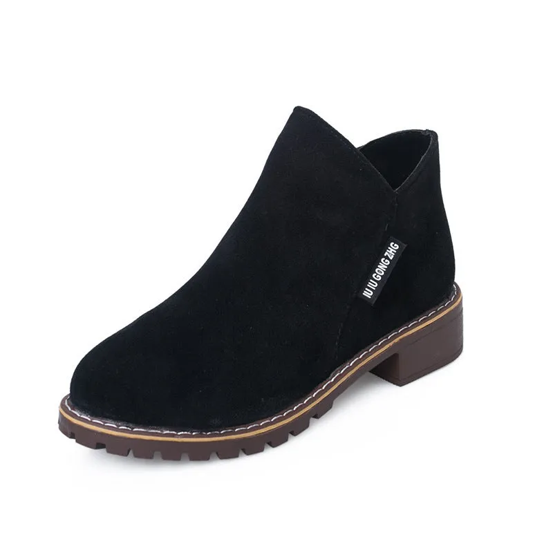 Vintage Ankle Boots – Stylish Chunky Heel Frosted Shoes for Fall & Winter