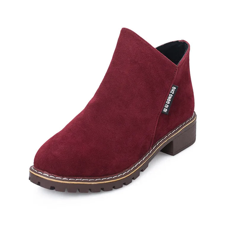 Vintage Ankle Boots – Stylish Chunky Heel Frosted Shoes for Fall & Winter