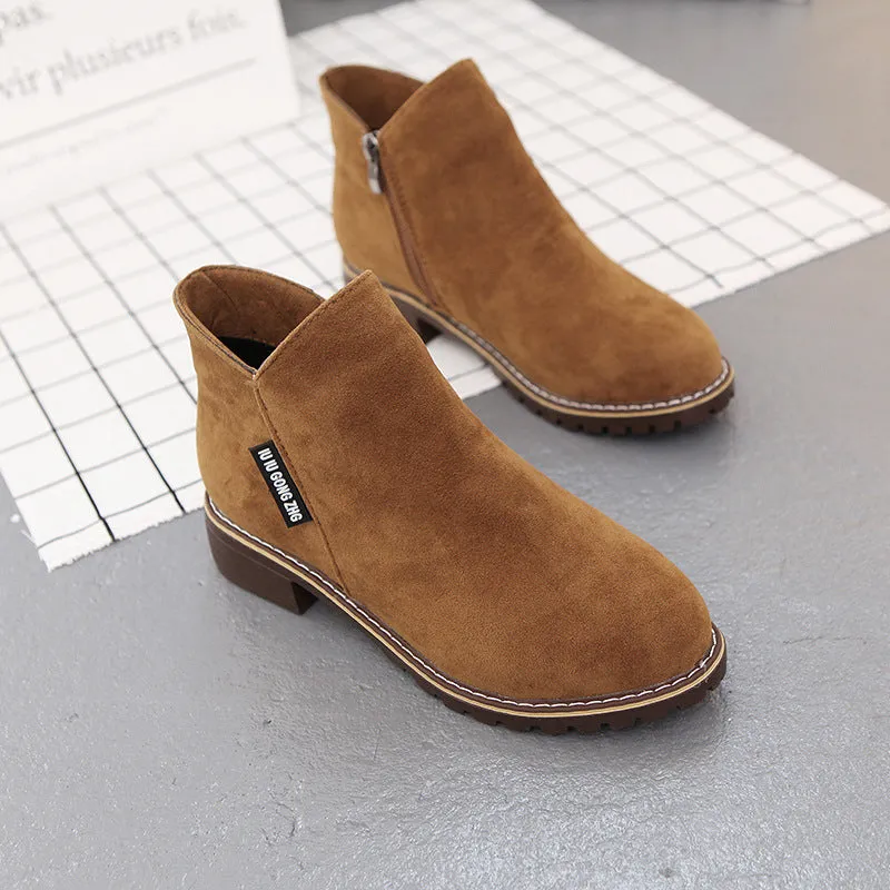 Vintage Ankle Boots – Stylish Chunky Heel Frosted Shoes for Fall & Winter