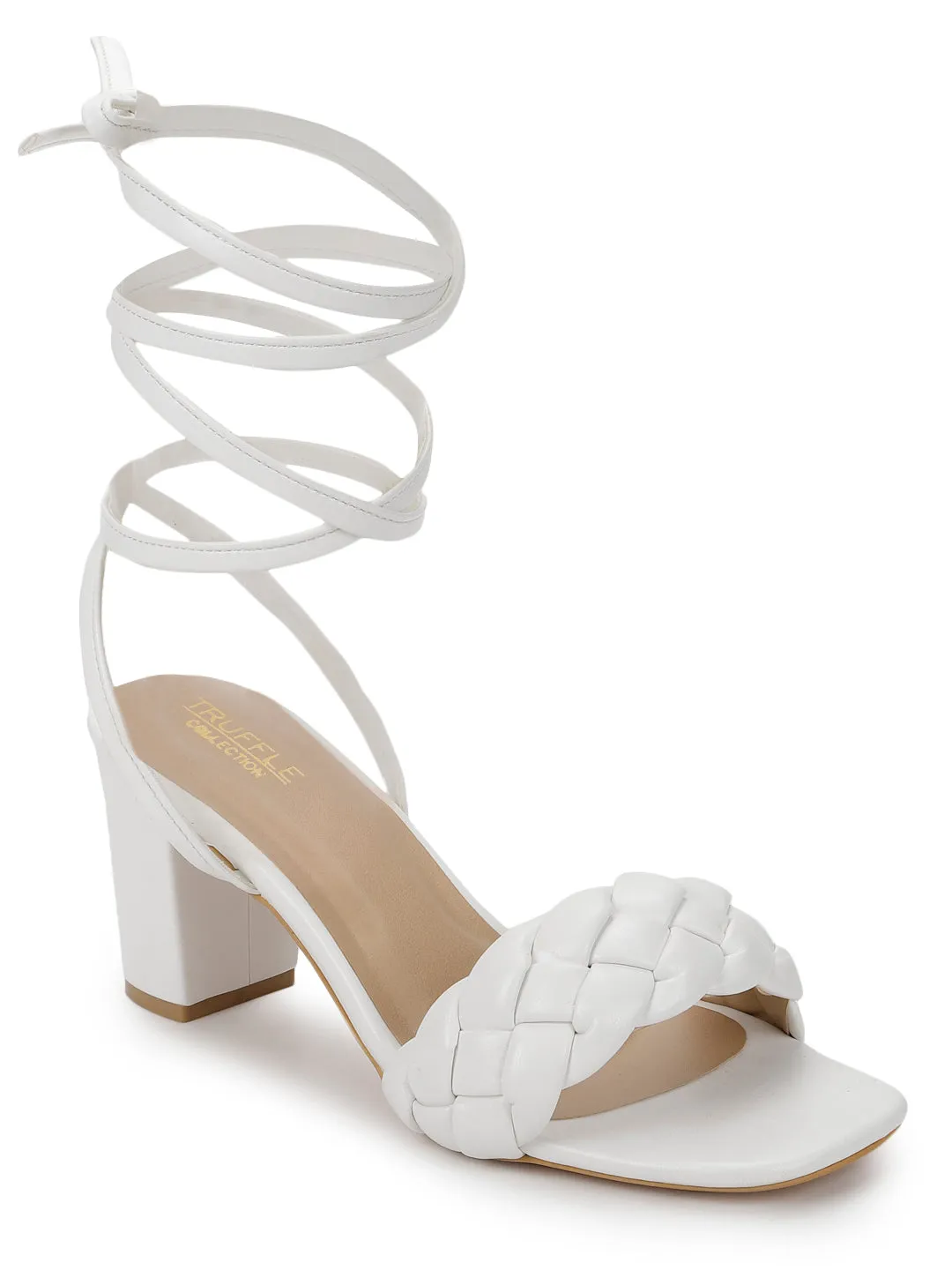 White PU Lace-Up Block Sandals (TC-SLC-CR022-WHT)