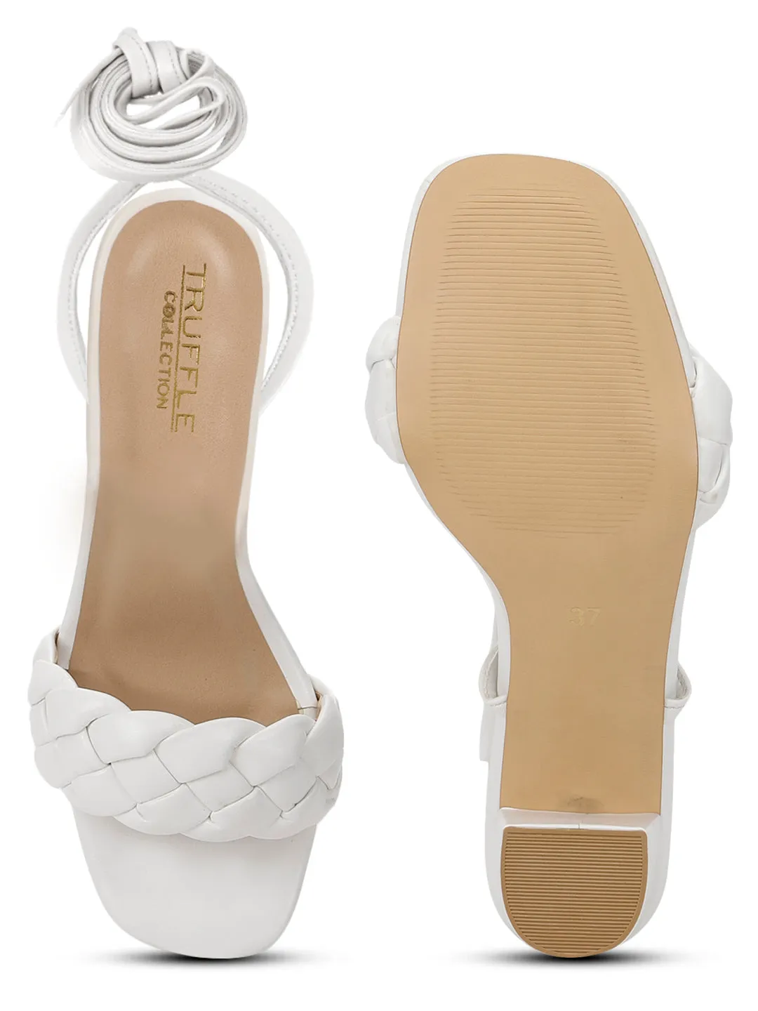 White PU Lace-Up Block Sandals (TC-SLC-CR022-WHT)