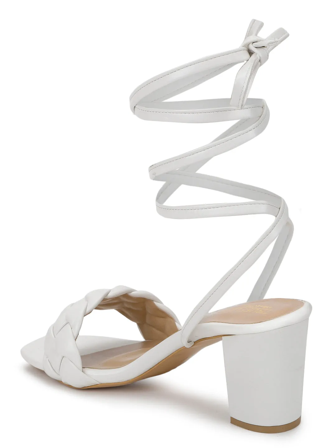 White PU Lace-Up Block Sandals (TC-SLC-CR022-WHT)