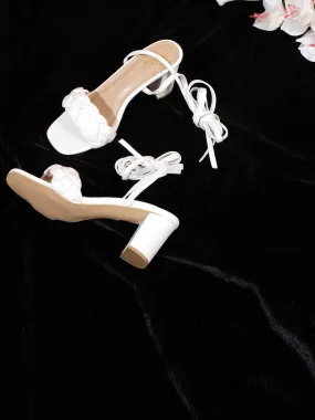 White PU Lace-Up Block Sandals (TC-SLC-CR022-WHT)
