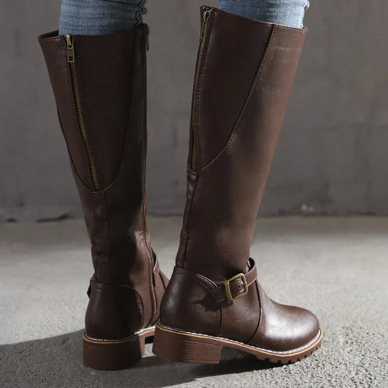 Women Chunky Heel Winter Fall Mid Calf Boots