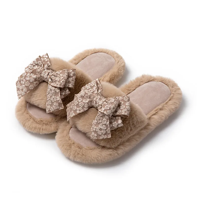 Women's Plush Slippers with Bow