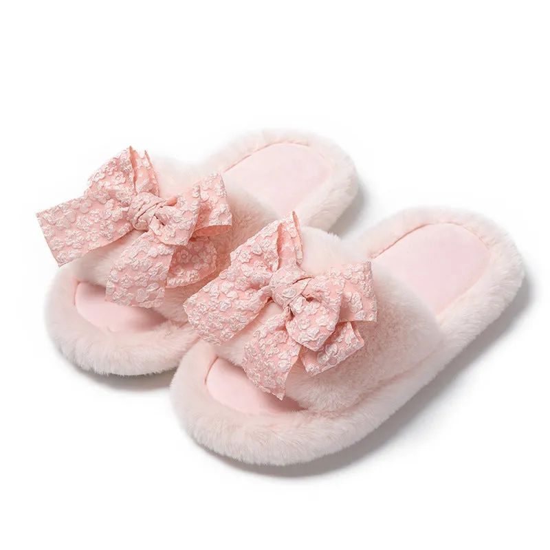 Women's Plush Slippers with Bow