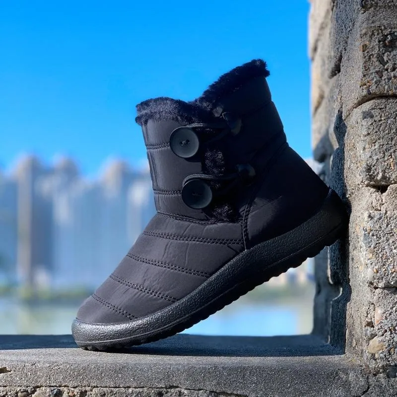 Women's Winter Warm Fur Snow Boots Waterproof Dog Walking Shoes